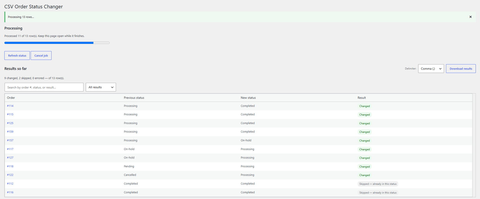 CSV Order Status Changer: Upload, watch it run