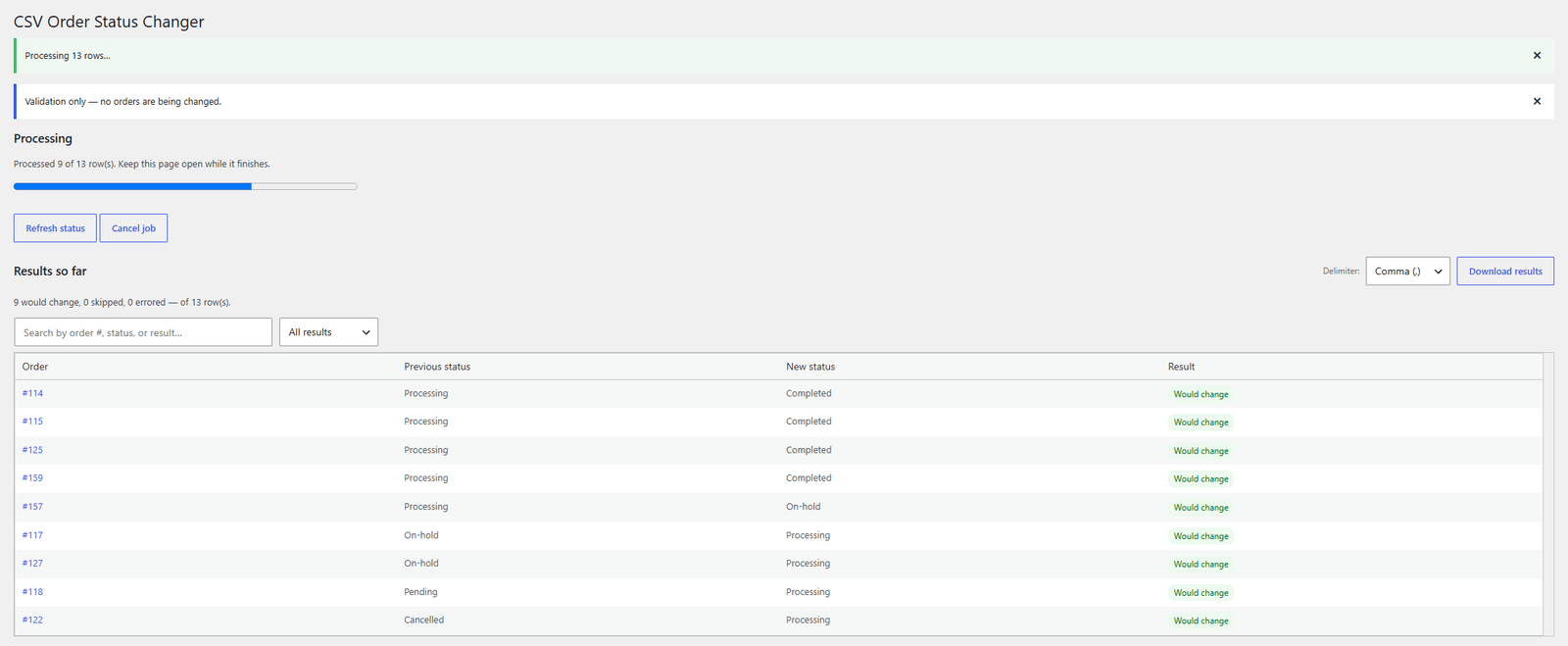 CSV Order Status Changer: Validate before you commit
