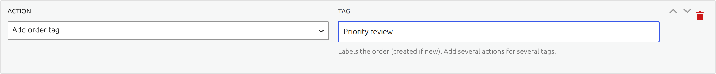 Add order tag action in Laqi Order Status Workflows