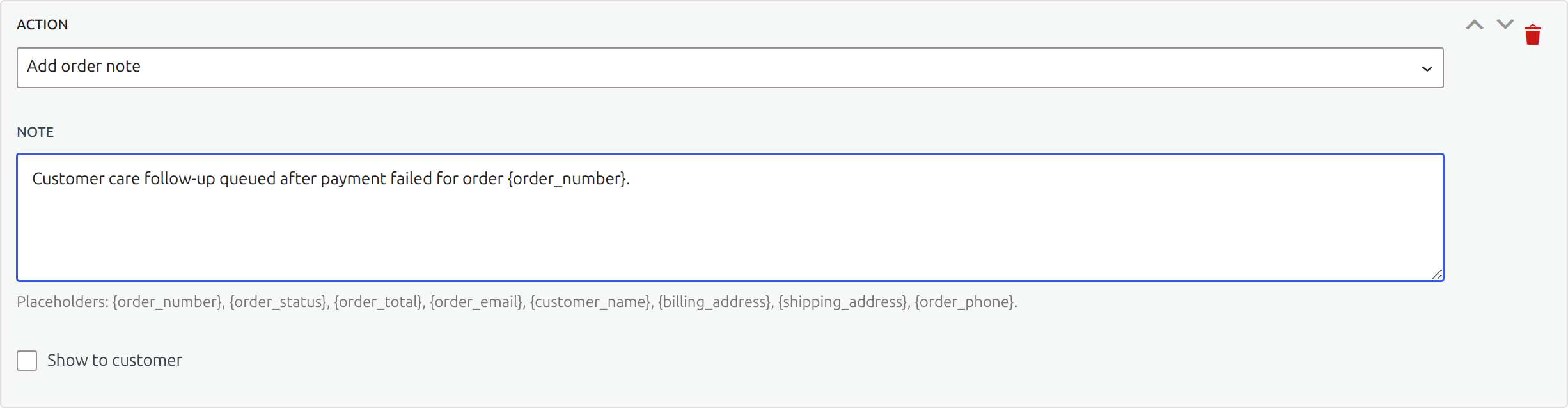 Order note action in Laqi Order Status Workflows