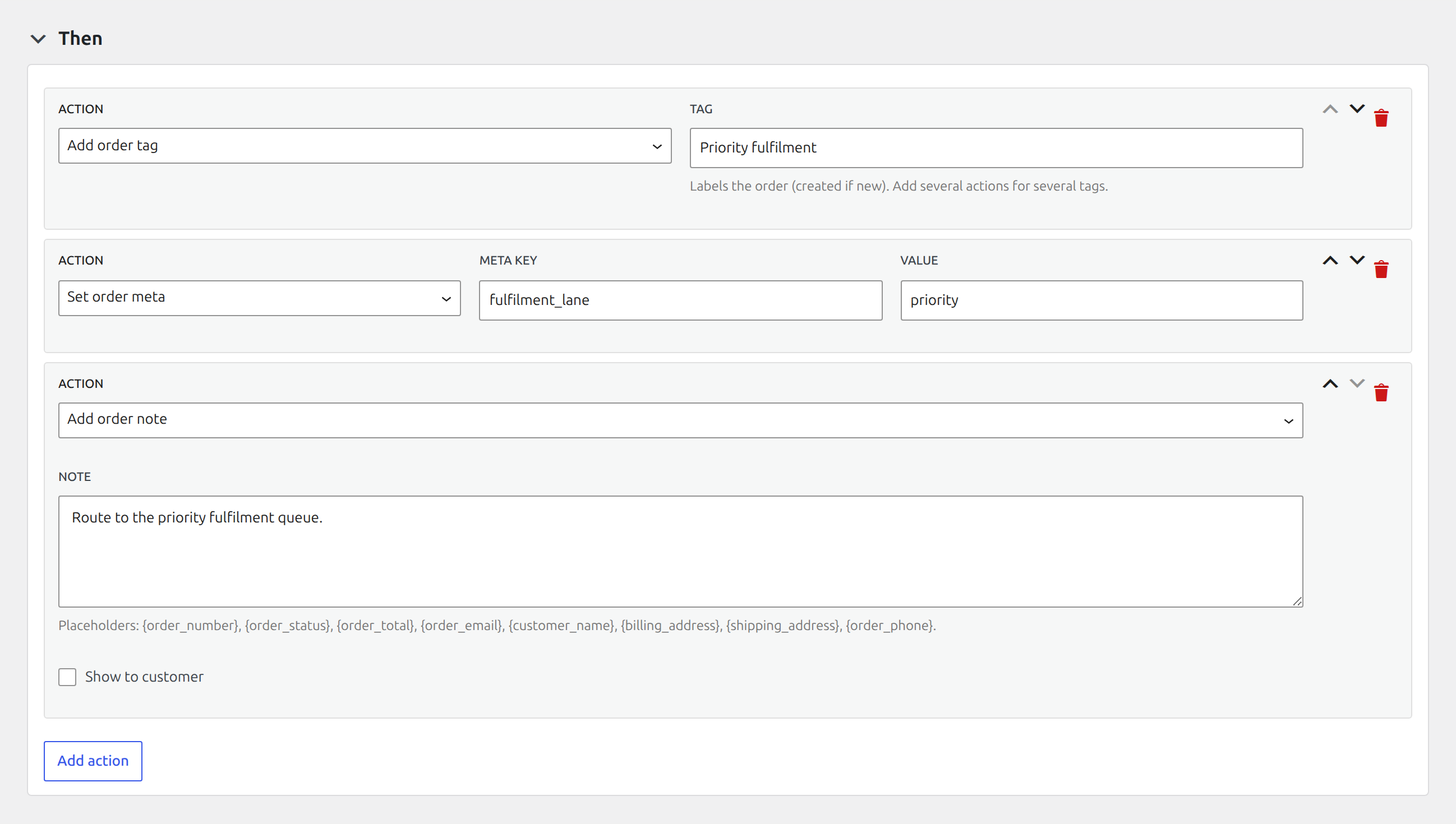 Laqi Order Status Workflows: A full-width visual rule workspace