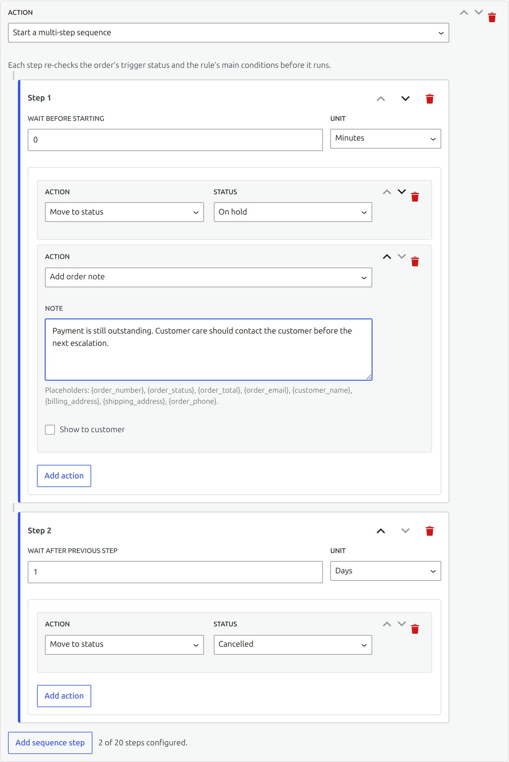 Laqi Order Status Workflows: Actions from simple updates to guarded sequences
