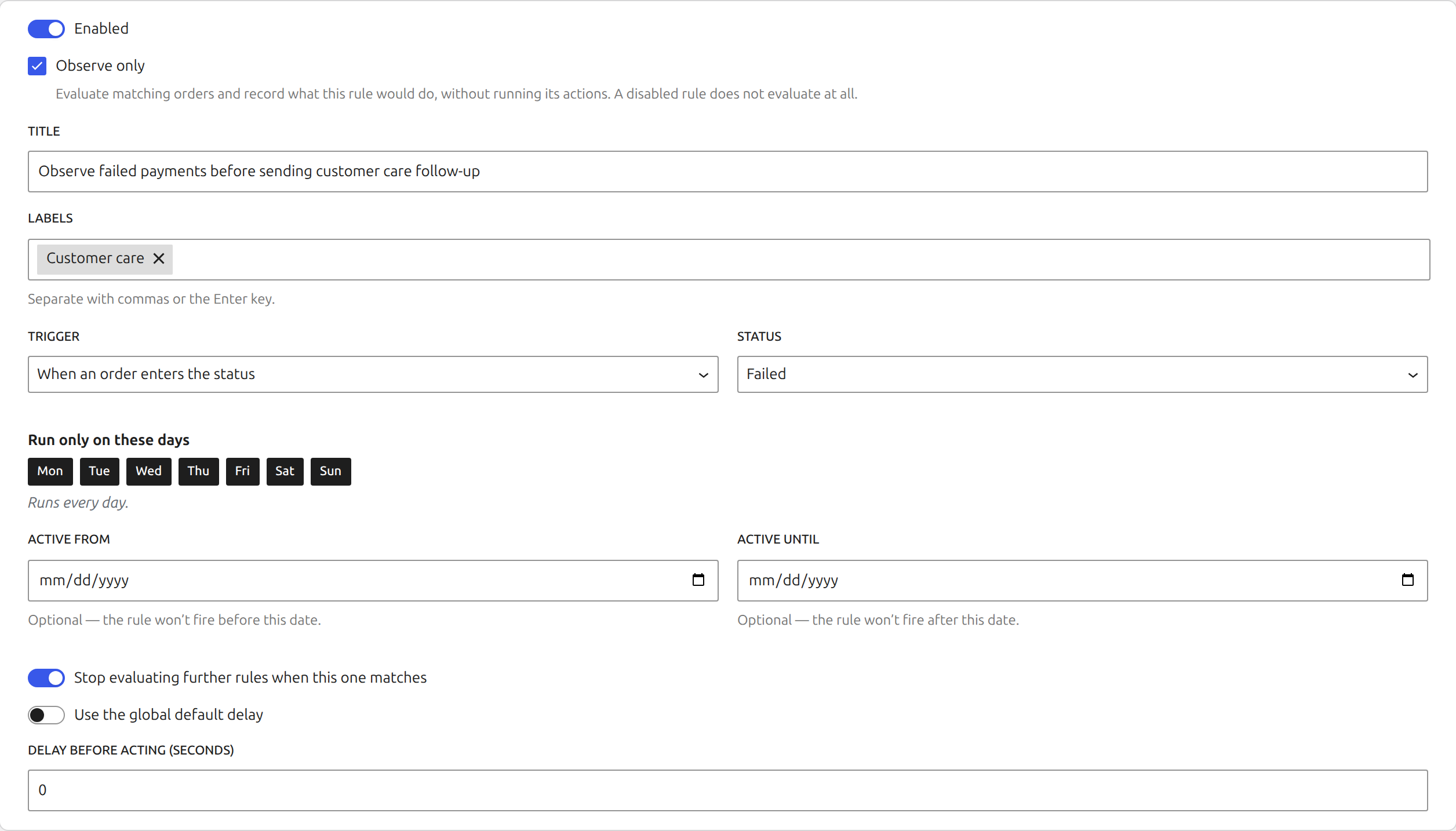 Laqi Order Status Workflows: Watch a rule work before letting it act