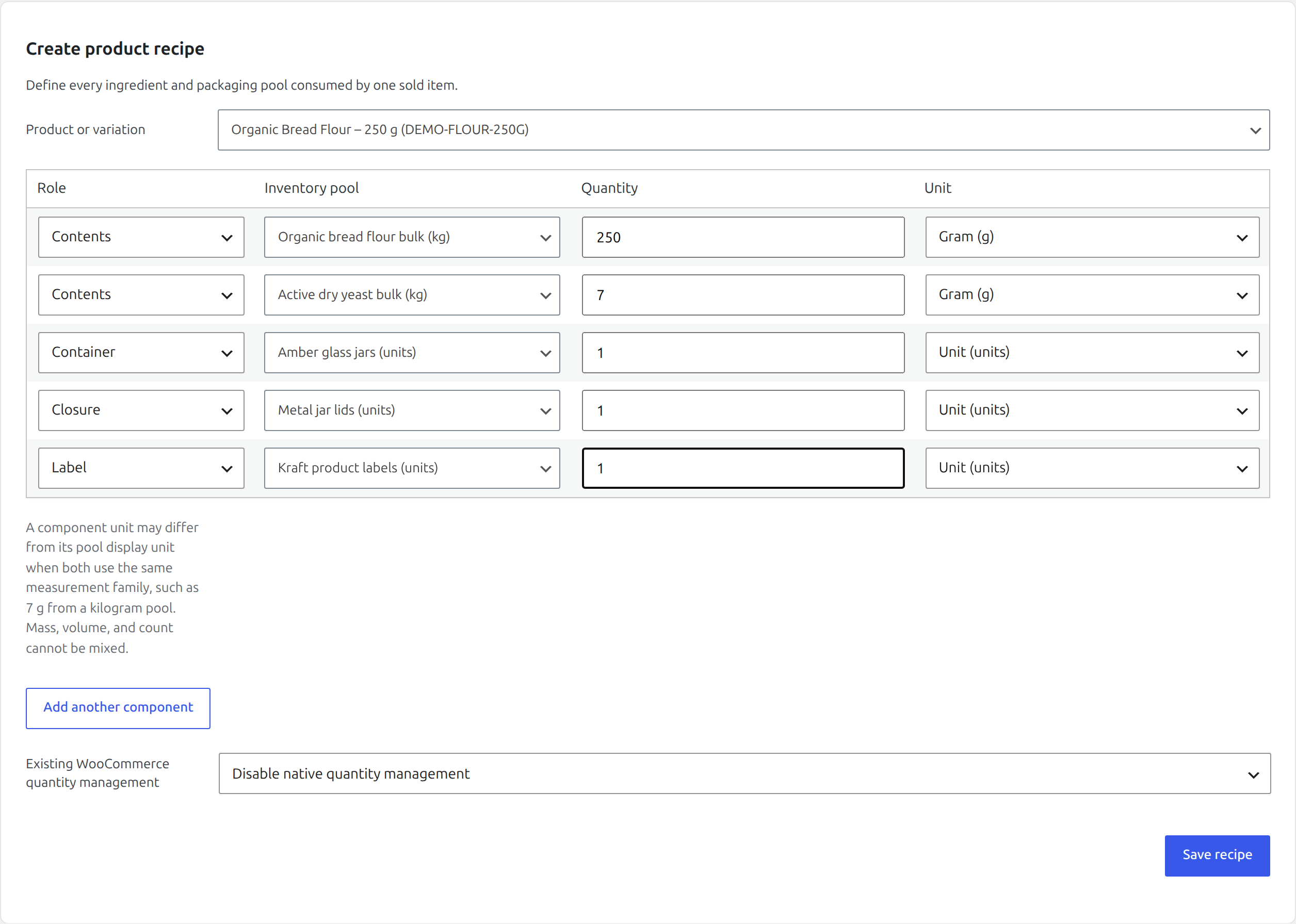Premium recipe editor filled with flour, yeast, jar, lid, and label components