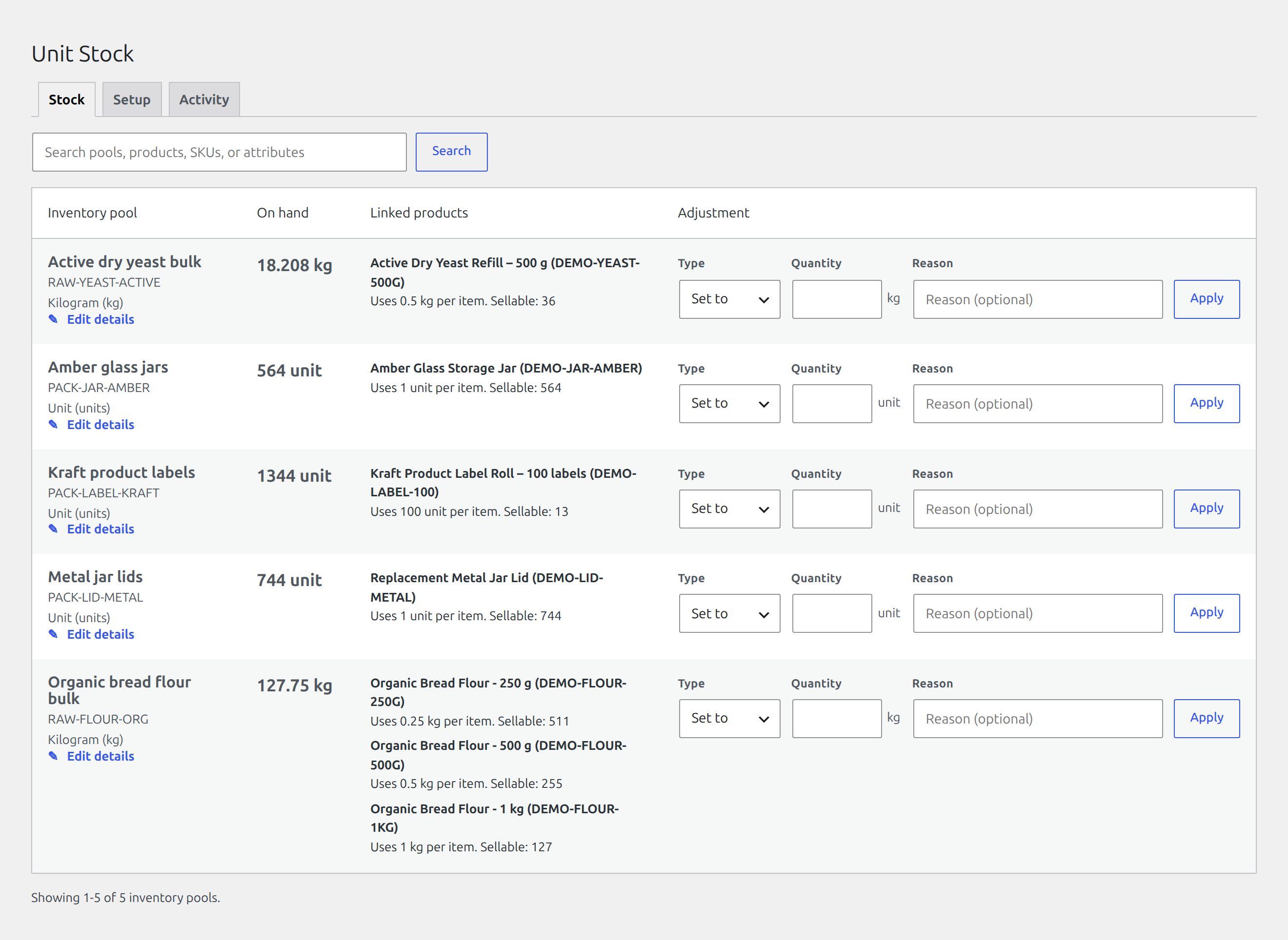 Laqi Unit Stock Manager in the WordPress admin