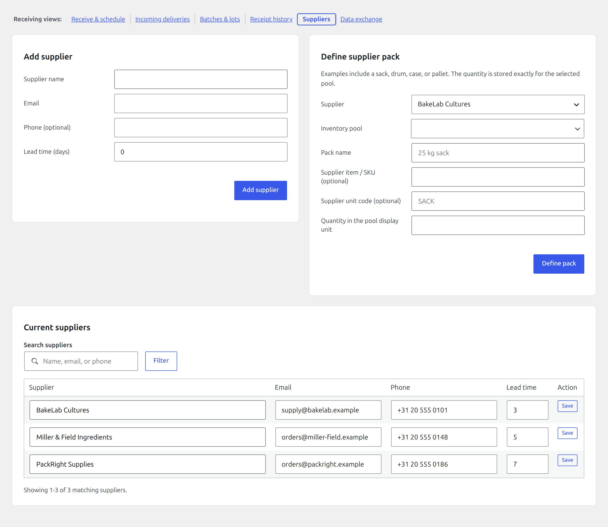 Supplier and supplier-pack settings workspace