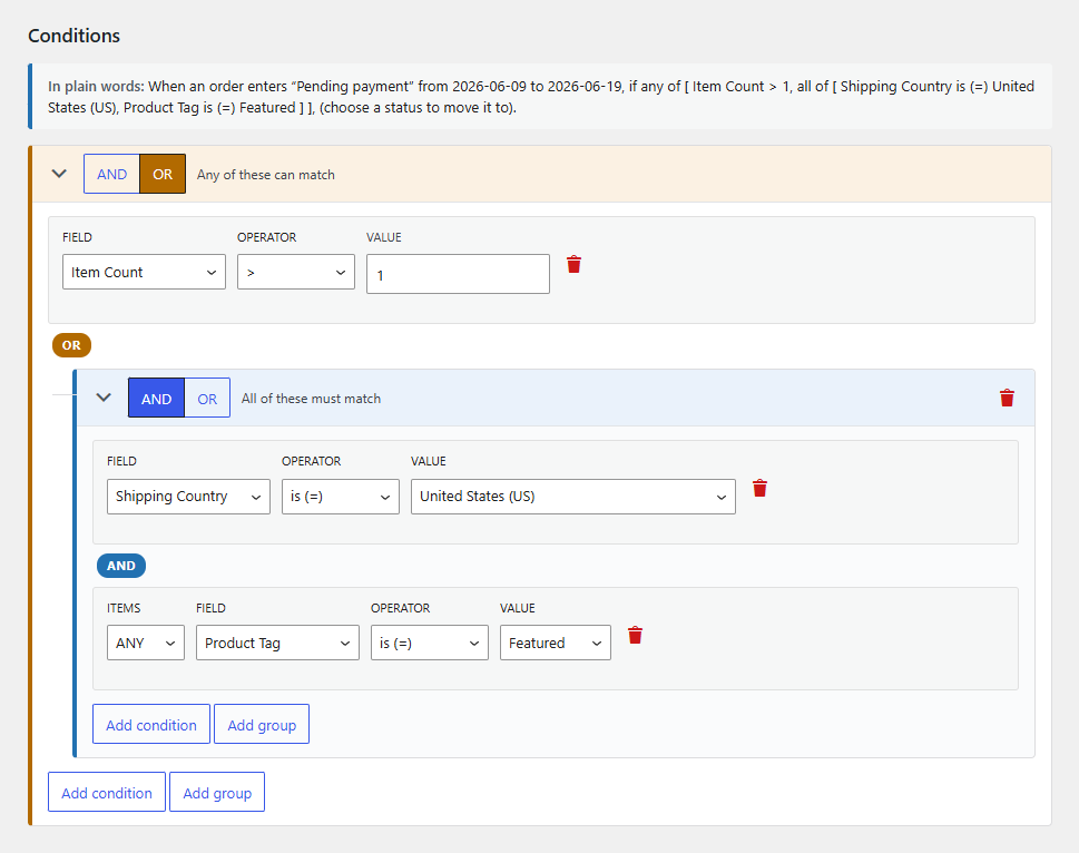 Order Status Automation: Conditions for anything that sets an order apart