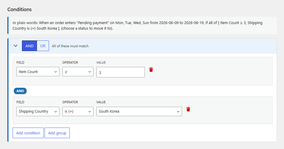 Order Status Automation: Visual rule builder